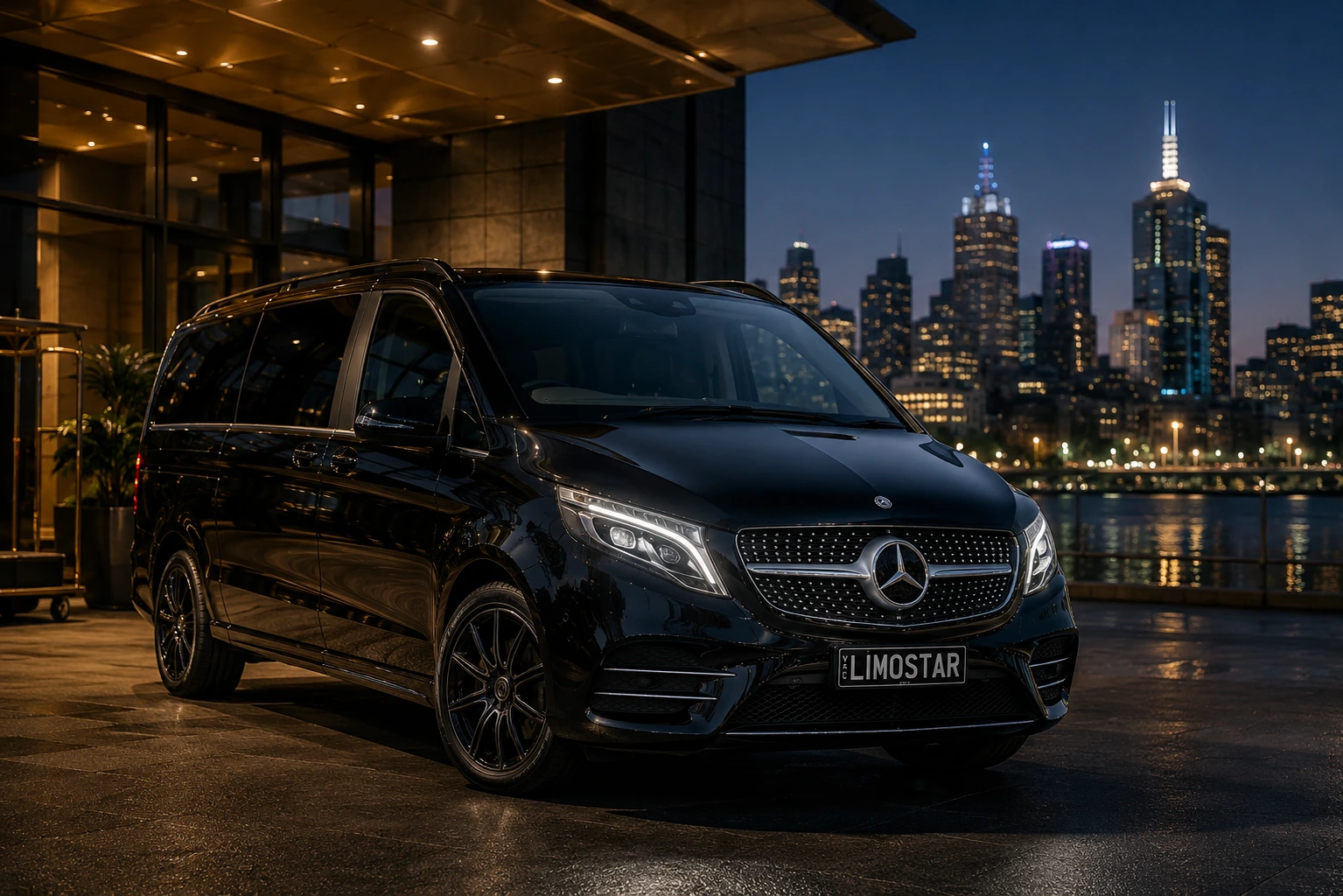 Melbourne Chauffeur Service with black Mercedes V-Class in Melbourne city